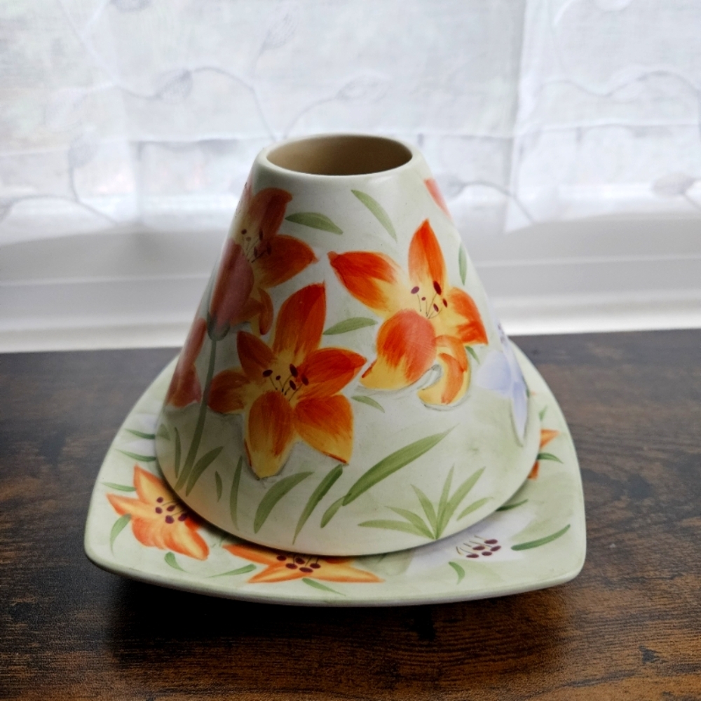 Yankee Candle Day Lillies Jar Candle Plate & Shade Orange Green